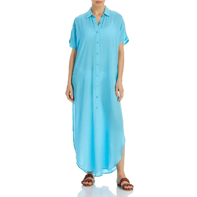 Womens Button Front Long Cover-Up