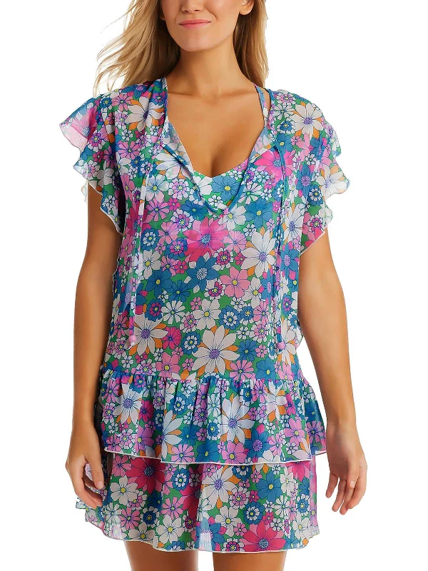 Womens Chiffon Tiered Cover-Up