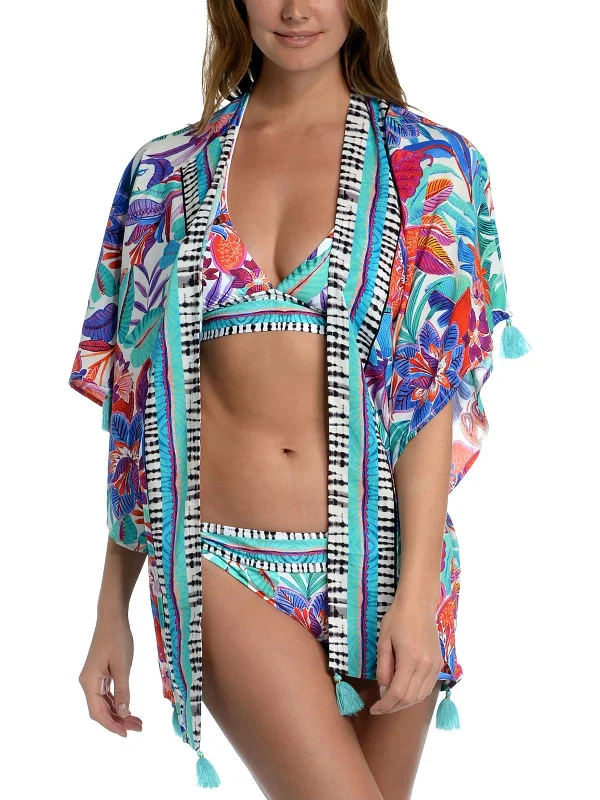 Womens Floral Print Kimono Cover-Up