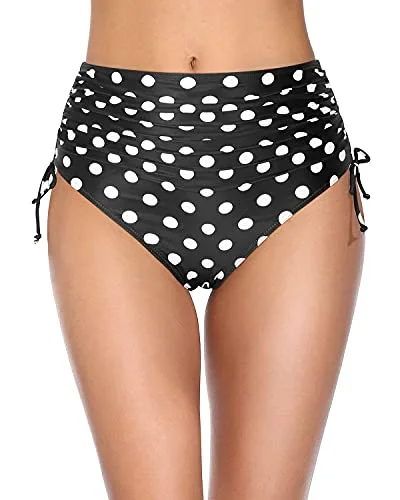 Women's Full Coverage Tummy Control Swim Bottom Bikini Bottoms-Black Dot