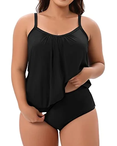 Plus Size Two Piece Tankini Swimsuits For Women-Black