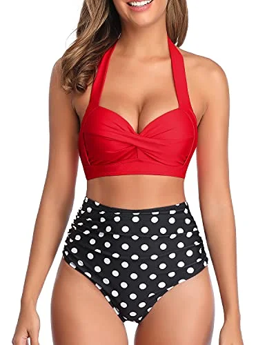 Two Piece Vintage Swimsuit High Cut Bikini Bottom-Red Dot