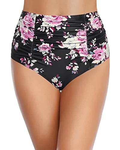 Women's Ruched High Waisted Swim Bottom Vintage Tummy Control Bikini Bottom