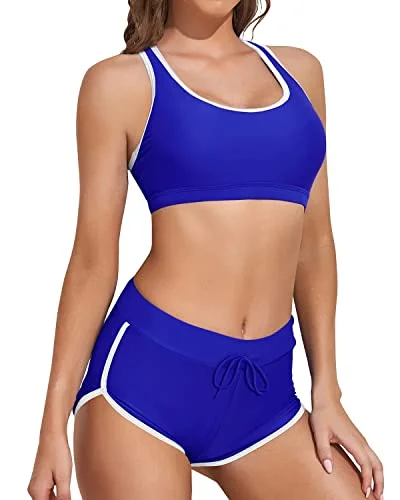 Women Athletic Mid Waist Womens Boyleg Short Bottoms-Royal Blue White